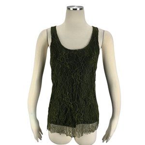 BKE BOUTIQUE Small Tank Top Green Lace Lined Stretch Party